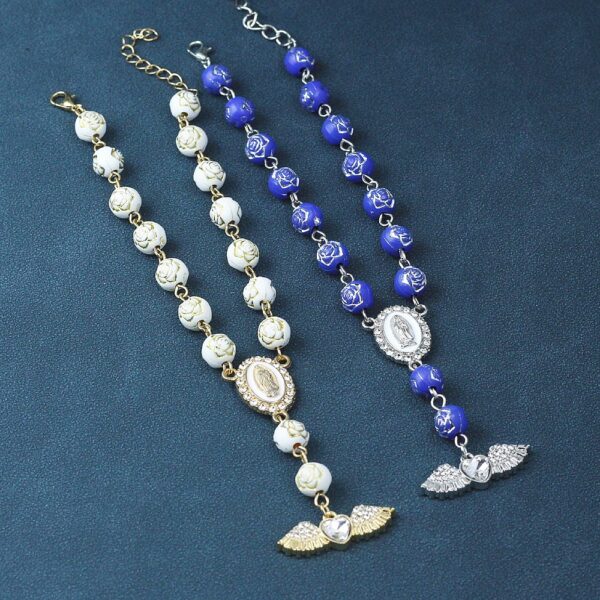 Wholesale Flower Bead Diamond Heart Angel Wings Prayer Bead Bracelet