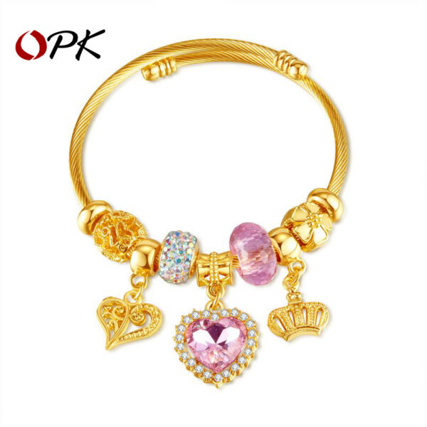 Wholesale Valentine's Day Crown Love Zircon Stainless Steel Bracelet
