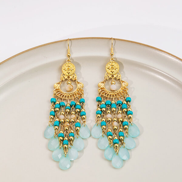 Wholesale Rice Beads Colorful Water Drop Tassel Hollow Out Earrings
