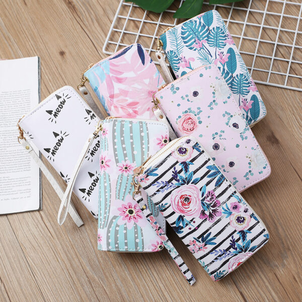 Wholesale Synthetic Leather Flower Print Long Wallet