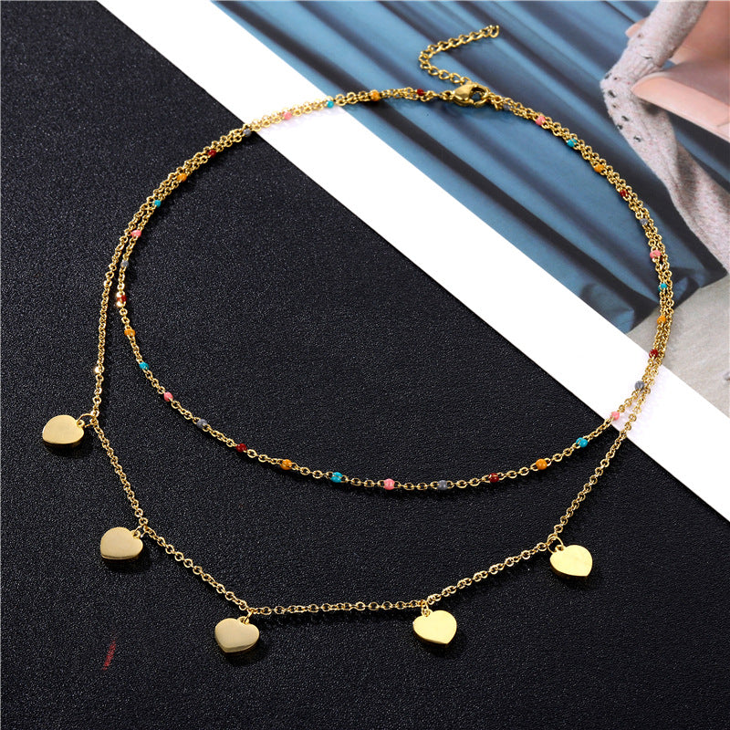 Wholesale Double Layer Heart Shape Stainless Steel Necklaces