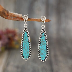 Wholesale Bohemian Retro Style Long Exaggerated Inlaid Turquoise Alloy Earrings