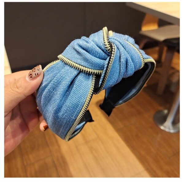 Wholesale Denim Wide Brim Fabric Zipper Headband