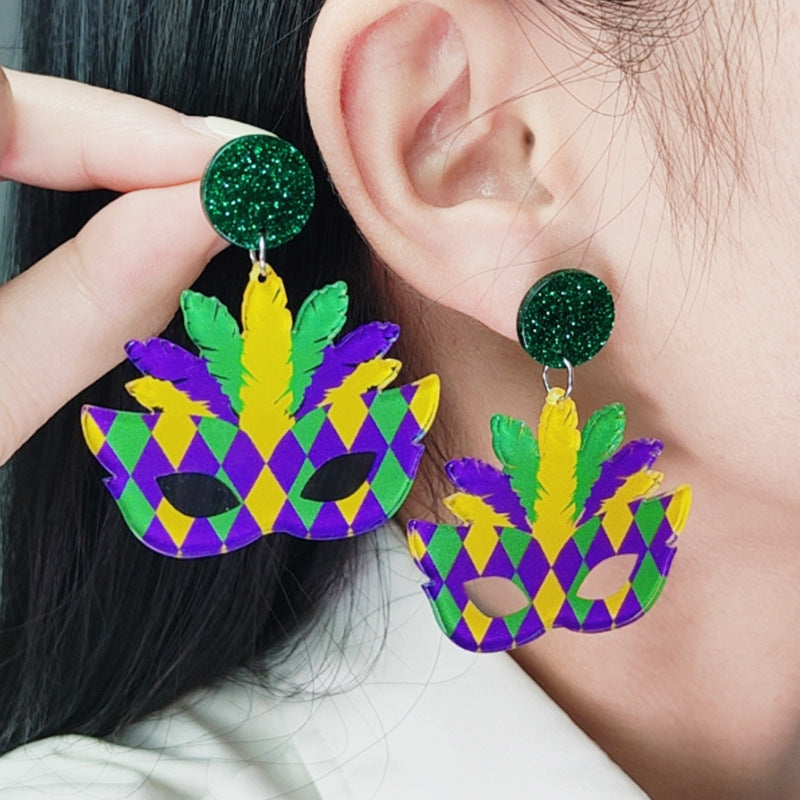 Wholesale Carnival Mask Acrylic Mardi Gras Earrings