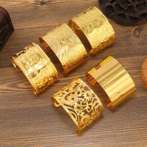 Wholesale Alien Dunhuang Gold Wide Bracelet Female Ethnic Style Bohemian Arm Bracelet Dai Bracelet Indian European and American Jewelry