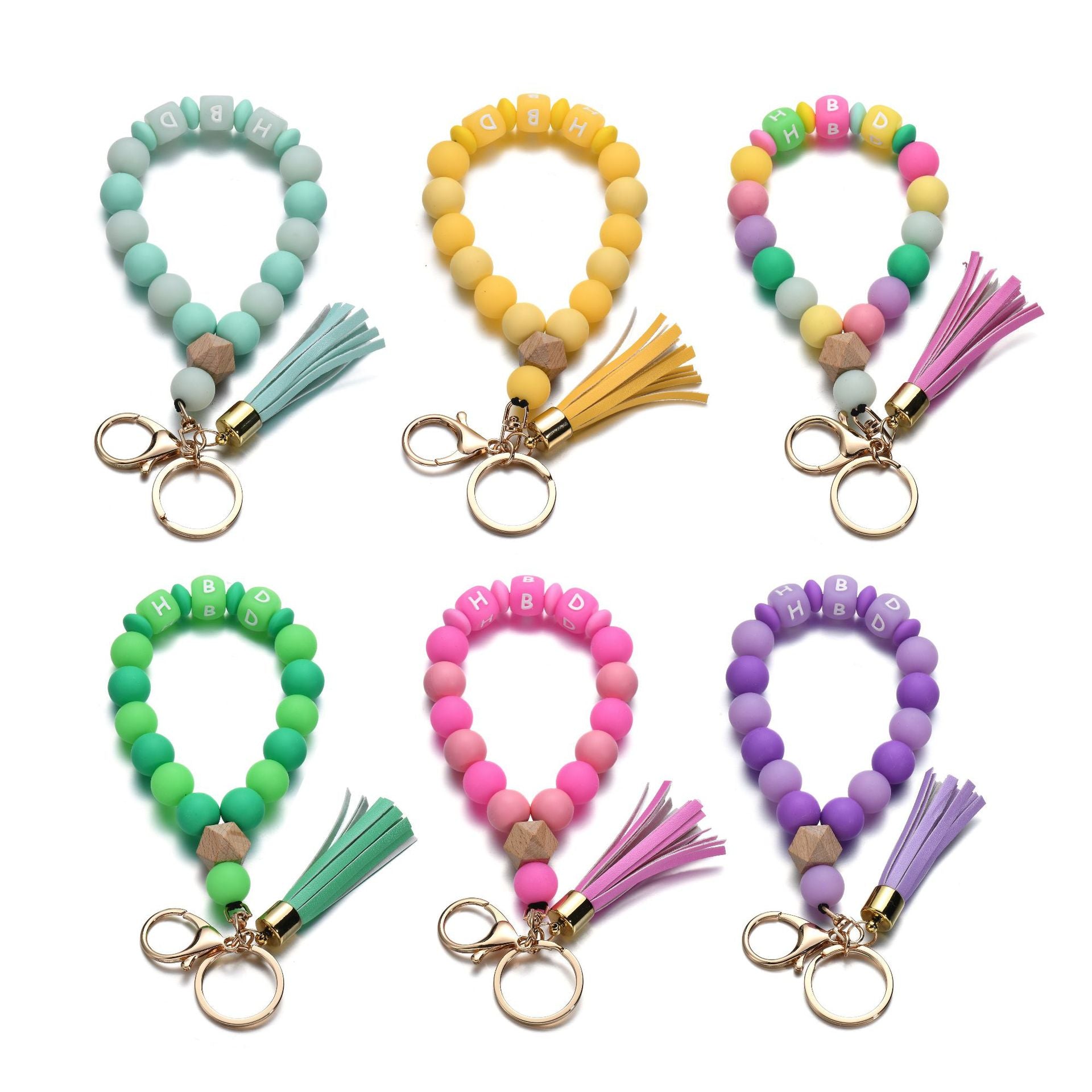 Wholesale Luminous Color Silicone Beaded Wrist Keychain