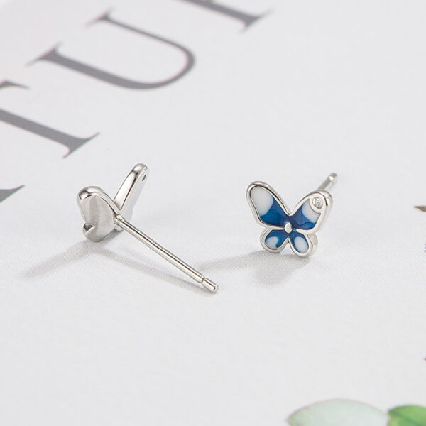 Wholesale Flash Diamond Blue Butterfly Copper Earrings