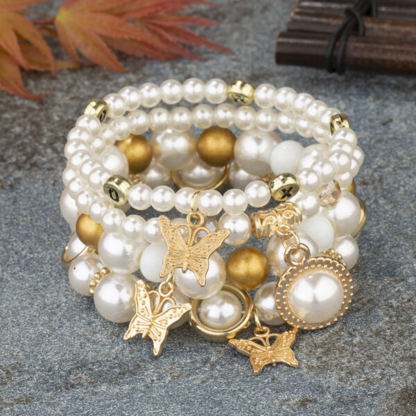 Wholesale Pearl Butterfly Stretch Multilayer Acrylic Bracelet