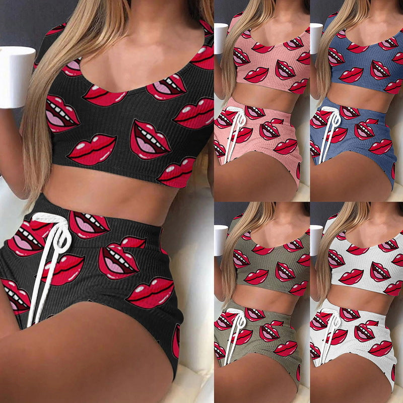 Wholesale Whole Valentine's Day Tie Dye Printed lyester Pajama Two-piece Set