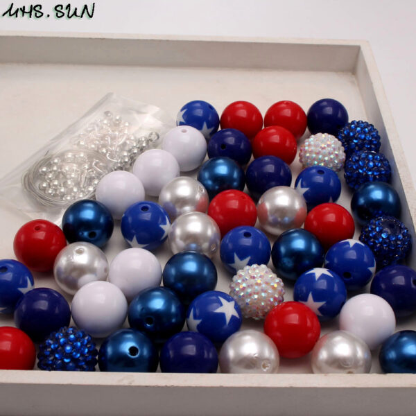Wholesale 50pcs/pack American National Day Hue 20MM Acrylic Beads Mixed Color Mixed Style Bubblegum Beads