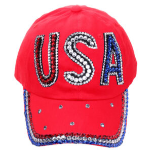 Red colored diamond USA cloth baseball cap / Adjustable