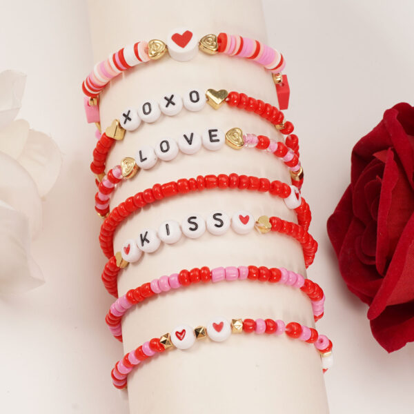 Wholesale Valentine's Day Love XOXO LOVE Soft Clay Beads Multi-layer Elastic Bracelet