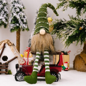 Christmas Knitted Hat Striped Hanging Leg Dwarf Green