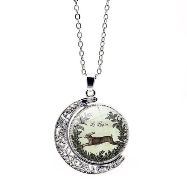 Wholesale Alloy Easter Bunny Reversible Rotating Moon Necklace