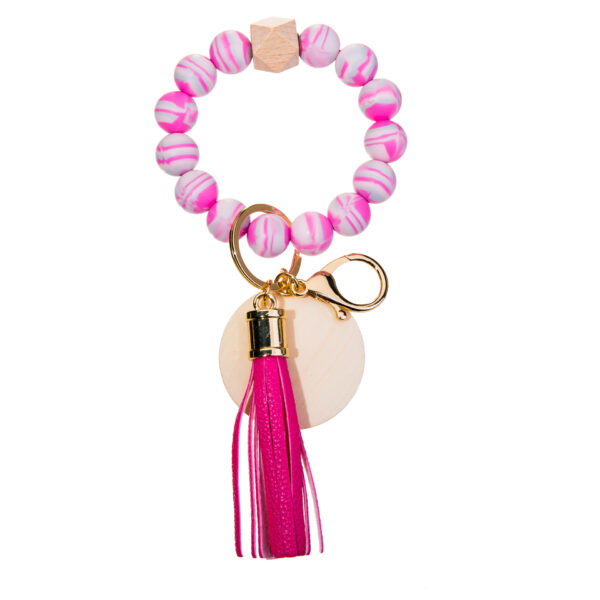 Wholesale Silicone Bead Wood Chip Bracelet Keychain