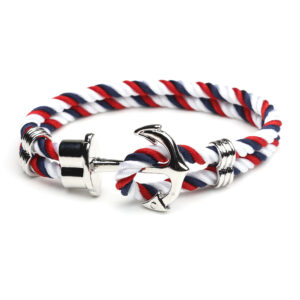 Red White blue rope Silver Buckle / Size 19cm