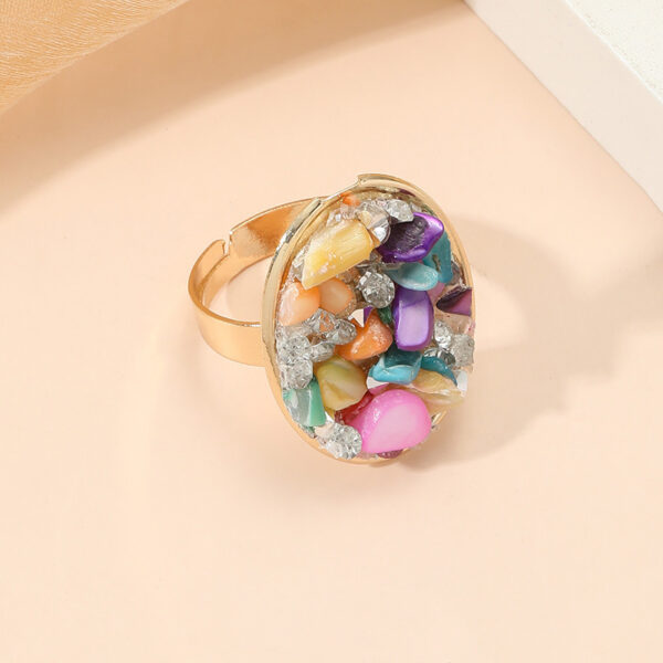 Wholesale Geometric Opening Adjustable Colored Stone Spring Alloy Ring