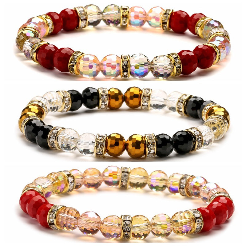 Wholesale Ser Flash Colorful 8MM Cut Crystal Glass Multicolor Bracelet