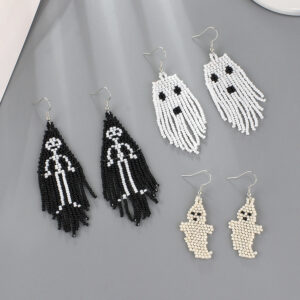 Wholesale Halloween Collection Tassel Handmade Rice Beads Skull Ghost Earrings