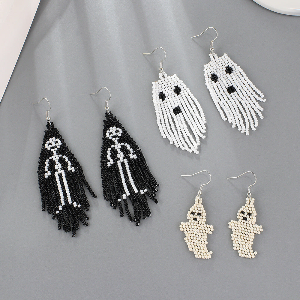 Wholesale Collection Tassel Handmade Rice Beads Skull Ghost Earrings