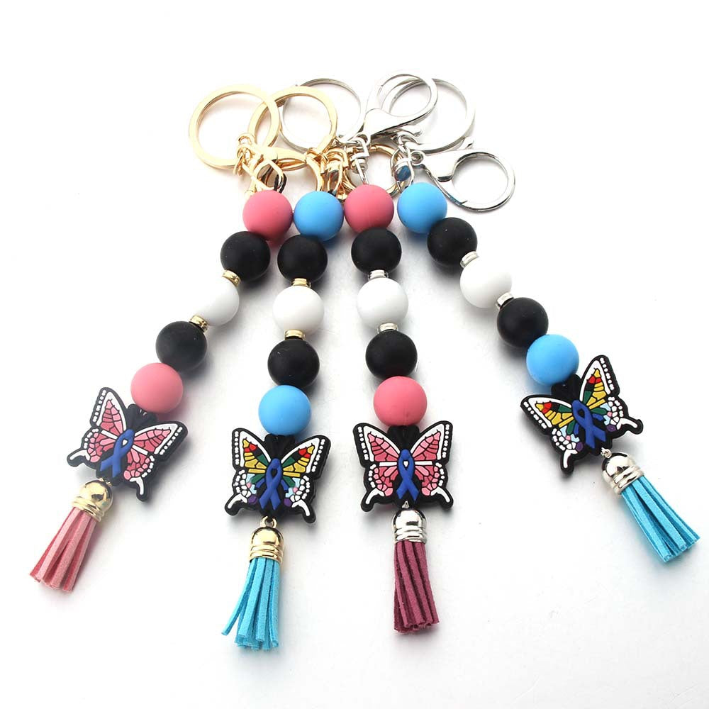 Wholesale Silicone Bead Butterfly Beaded Keychain