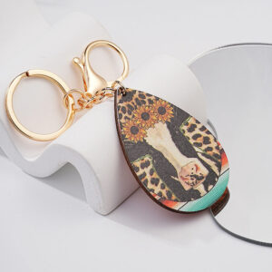 Wholesale Western Leopard Cow Sun Flower Metal Keychain