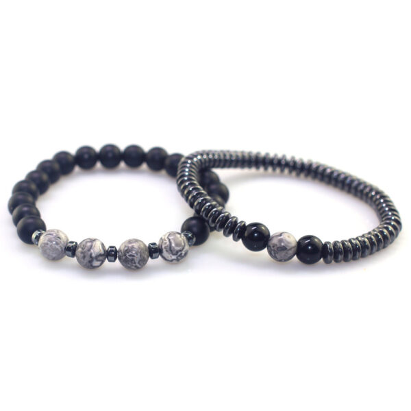 Wholesale Simple Black Stone Map Stone Frosted Stone Combination Beaded Bracelet for Men