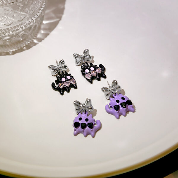 Wholesale Purple Gentleman Cat Black Diamond Earrings