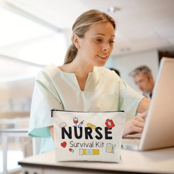 Wholesale Cotton and Linen Nurse Letter Print Storage Waterproof Linen Cosmetic Bag