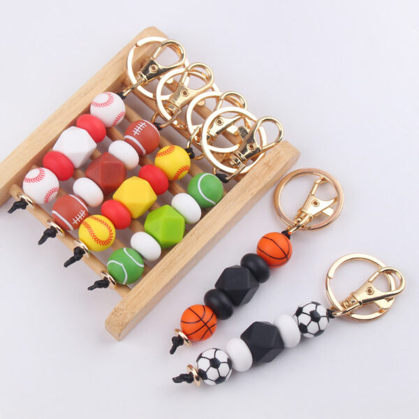 Wholesale Sports Basketball Football Soccer Silicone Beaded Lanyard Keychain