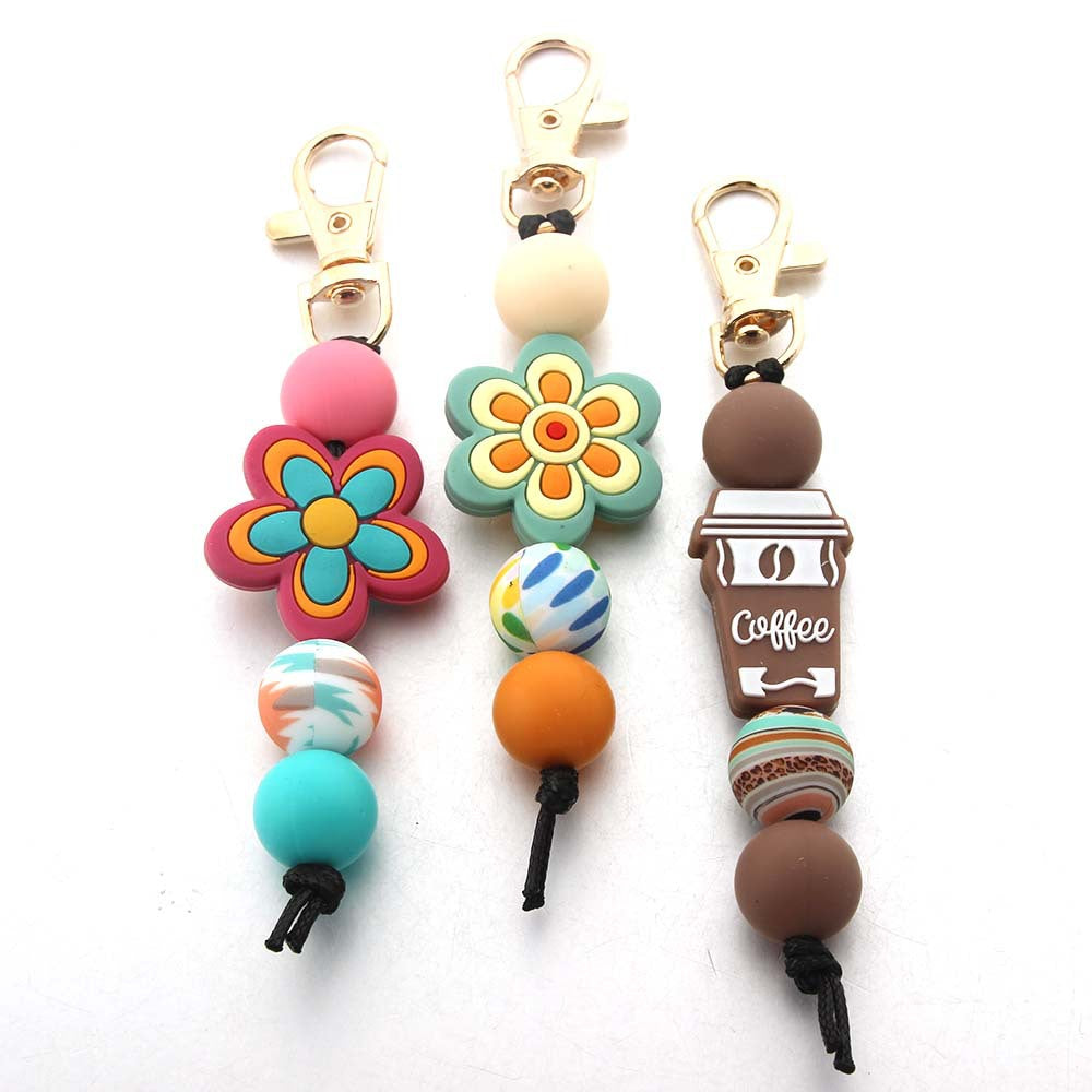 Wholesale Cartoon Flower Coee Silicone Beads Keychain