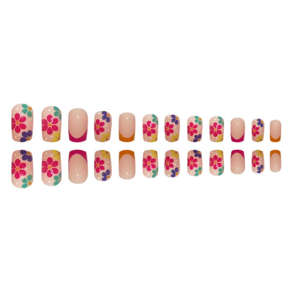Wholesale Plastic Colorful Flower Wearable Nails Box of 24 Pieces