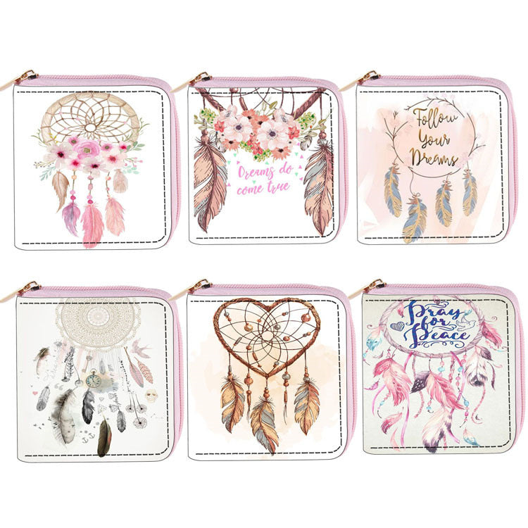 Wholesale Short Feather PU Zipper Wallet