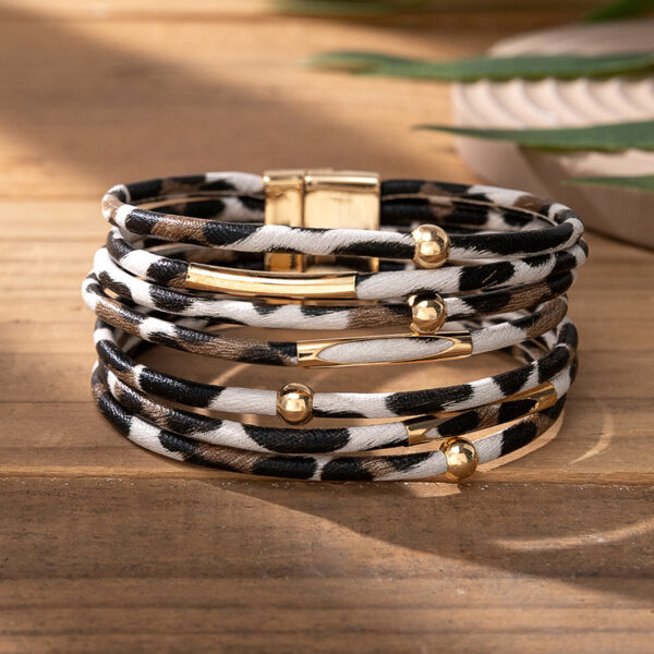 Wholesale Leopard Print Magnetic Buckle Leather Bracelet