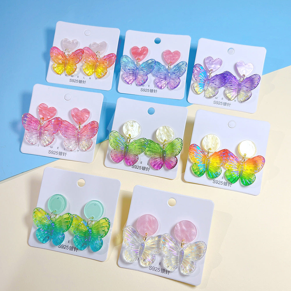 Wholesale s925 Sier Needle Acrylic Colorful Butterfly Earrings