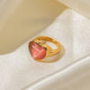 Wholesale 18K Gold Heart Shaped Pink Cat's Eye Stainless Steel Ring
