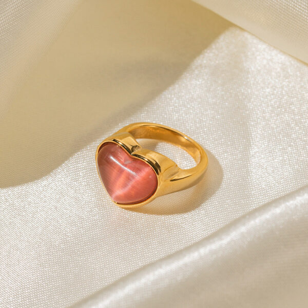 Wholesale 18K Gold Heart Shaped Pink Cat's Eye Stainless Steel Ring