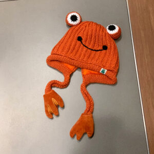 Reddish brown frog/knitted ear protection hat / One size fits all