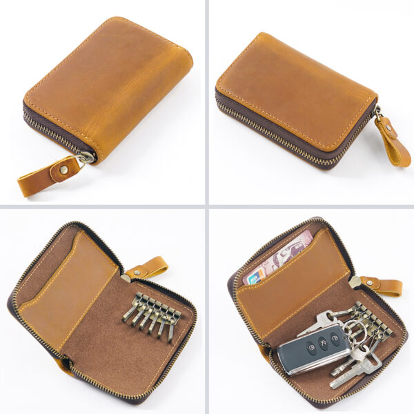 Wholesale Retro Multi -functional Zipper Head Layer Cowhide Purse
