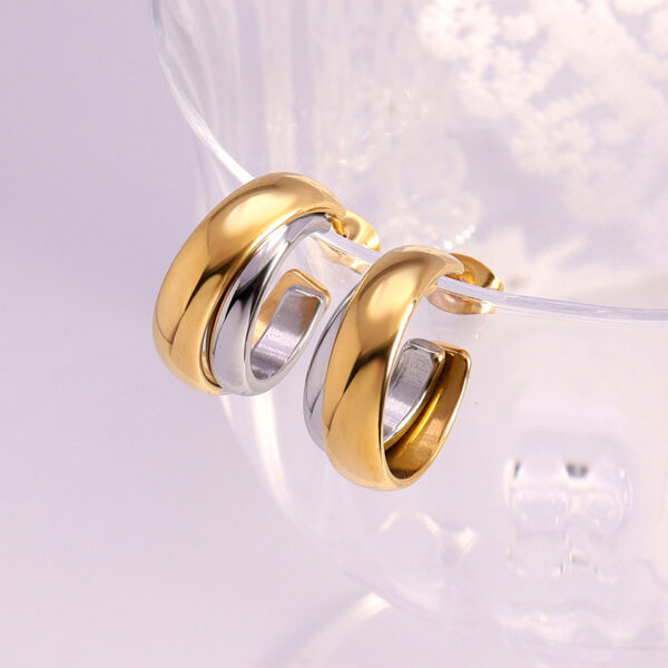 Wholesale Gold and Silver Double Earrings Contrasting Color Earrings 18K Stainless Steel Gold Plated Earrings