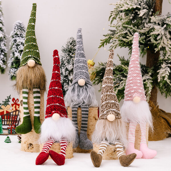 Wholesale Polyester Christmas Striped Knitted Hat Rudolph Hanging Leg Doll Ornament