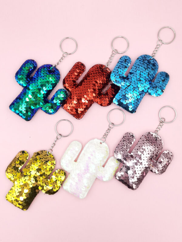 Wholesale PET Sequined Cactus Keychain Set of 6