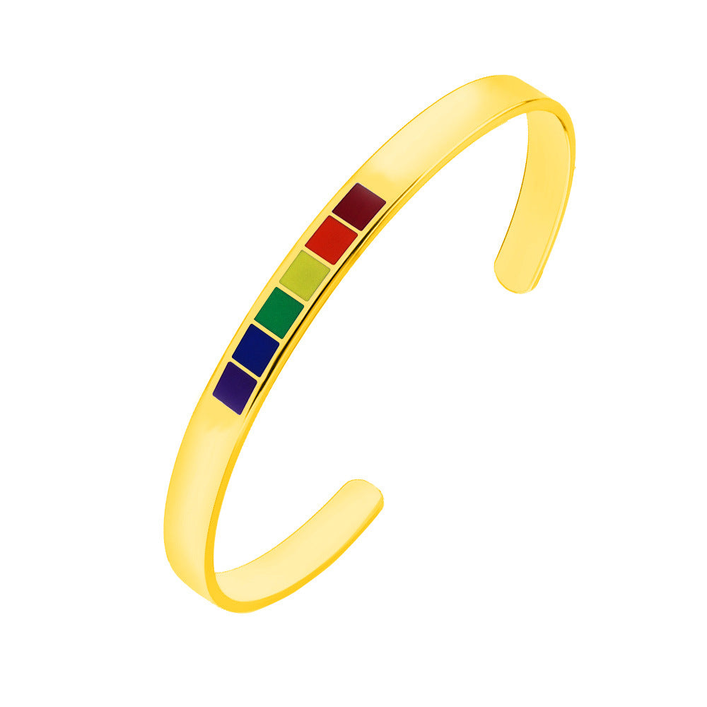 Wholesale Rainbow Gay 6MM Titanium Steel C-Open ip Oil Adjustable Bracelet