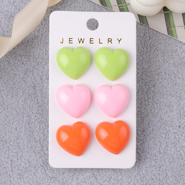 Wholesale Japanese Style Fresh Candy Colored Love Three Piece Set Acrylic Simple and Fashionable Earrings