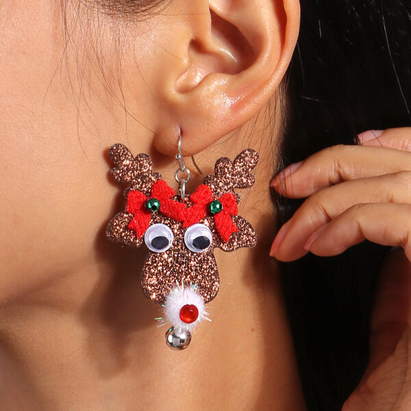 Wholesale Christmas Elk Earrings Sequin Bow Christmas Plastic Ear Hooks