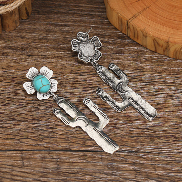 Wholesale Lotus Leaf Alloy Flower Desert Cactus Flower Turquoise Earrings