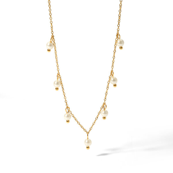 Wholesale Freshwater Pearl Titanium Steel Plated 18K Gold Millet Bead Necklace