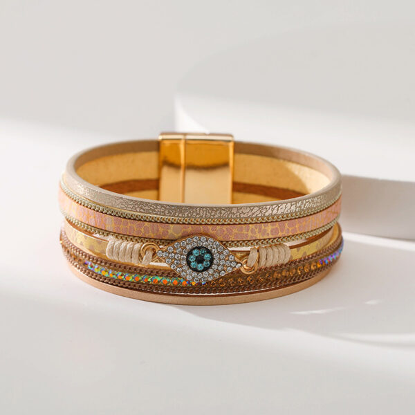 Wholesale Devil's Eye Diamond Design Multi-Layer Pu Leather Ethnic Style Bracelet
