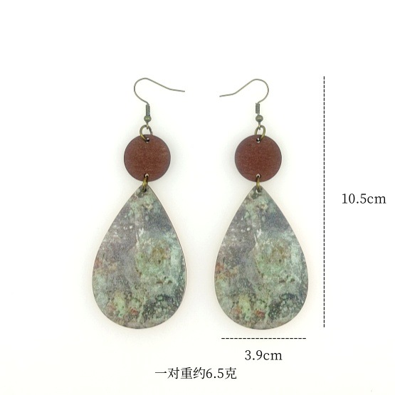 Wholesale Western style Wooden Printing Retro Sunflower Tauren Earrings