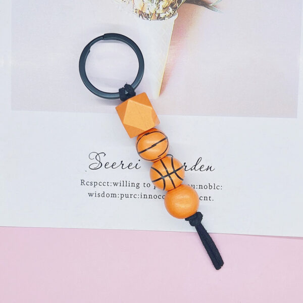 Wholesale Football Basketball Tennis Wooden Bead Printing Keychain